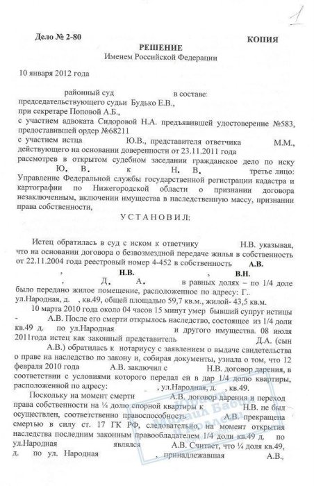 Картинка Оспорили претензии невестки на получение квартиры по наследству